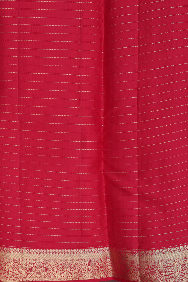 Kanchipuram Silk Saree In Red Along Stripes With Buttas