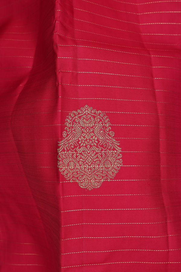 Kanchipuram Silk Saree In Red Along Stripes With Buttas