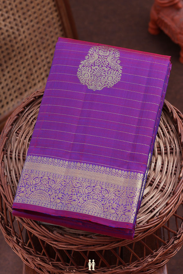 Kanchipuram Silk Saree In Dual Tone Along Stripes With Motifs