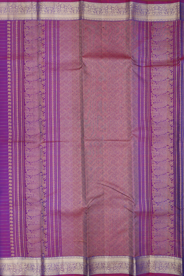 Kanchipuram Silk Saree In Dual Tone Along Stripes With Motifs
