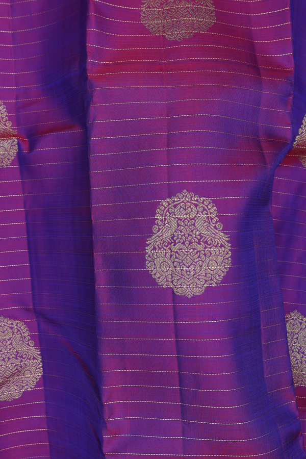 Kanchipuram Silk Saree In Dual Tone Along Stripes With Motifs