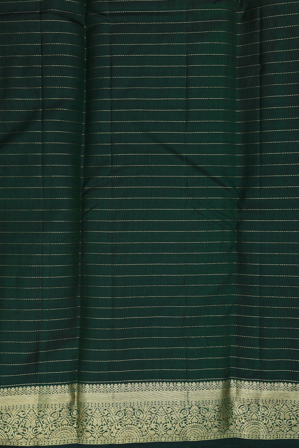 Kanchipuram Silk Saree In Green Along Checks With Buttas