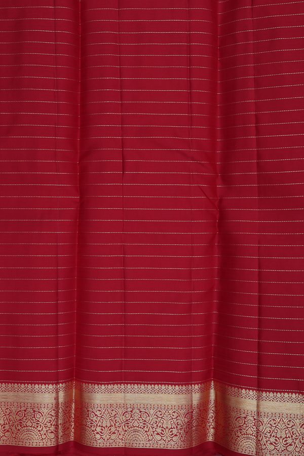 Kanchipuram Silk Saree In Red Along Checks With Buttas