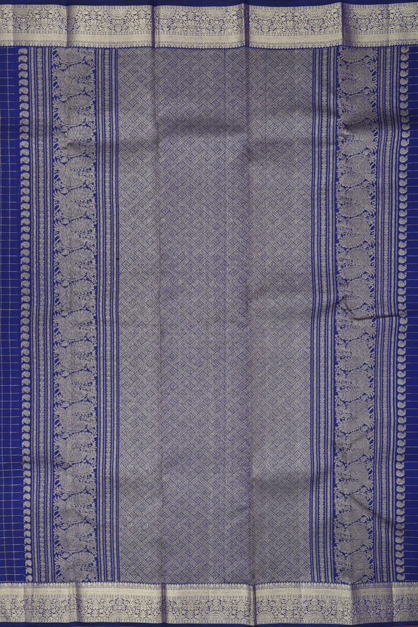 Kanchipuram Silk Saree In Blue Along Stripes With Buttas
