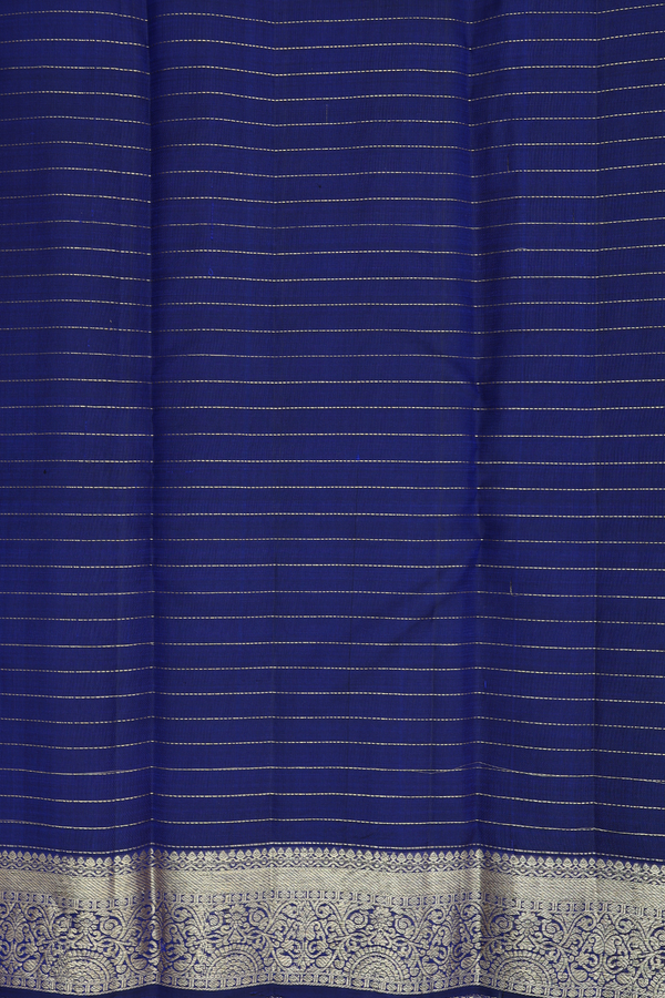 Kanchipuram Silk Saree In Blue Along Stripes With Buttas