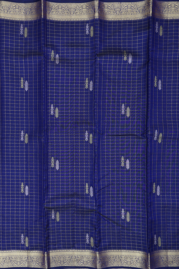 Kanchipuram Silk Saree In Blue Along Stripes With Buttas