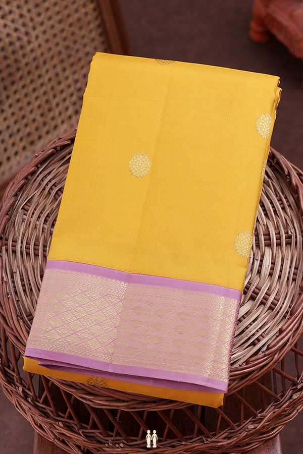 Kanchipuram Silk Saree In Yellow With Chakram Buttas