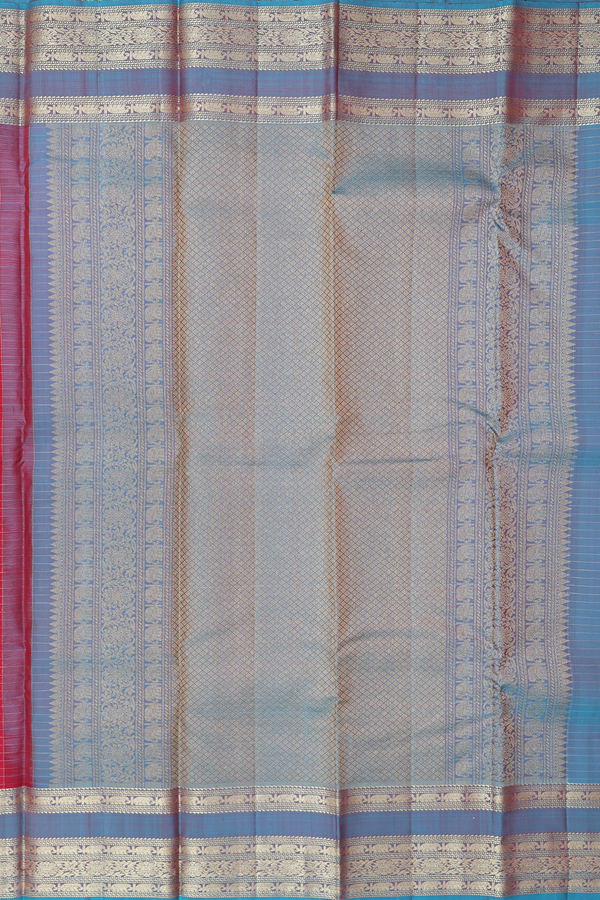 Kanchipuram Silk Saree In Red Along Checks With Buttas