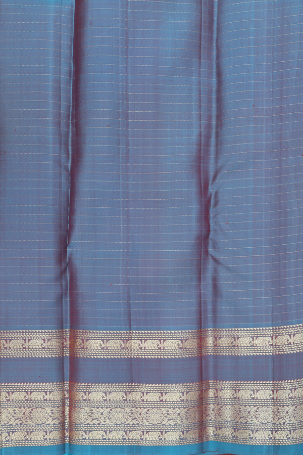 Kanchipuram Silk Saree In Red Along Checks With Buttas
