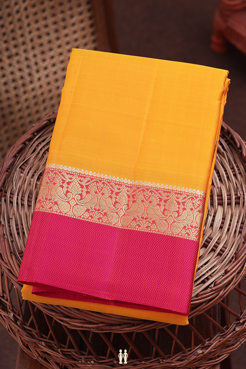 Kanchipuram Silk Saree In Yellow With Contrast Border