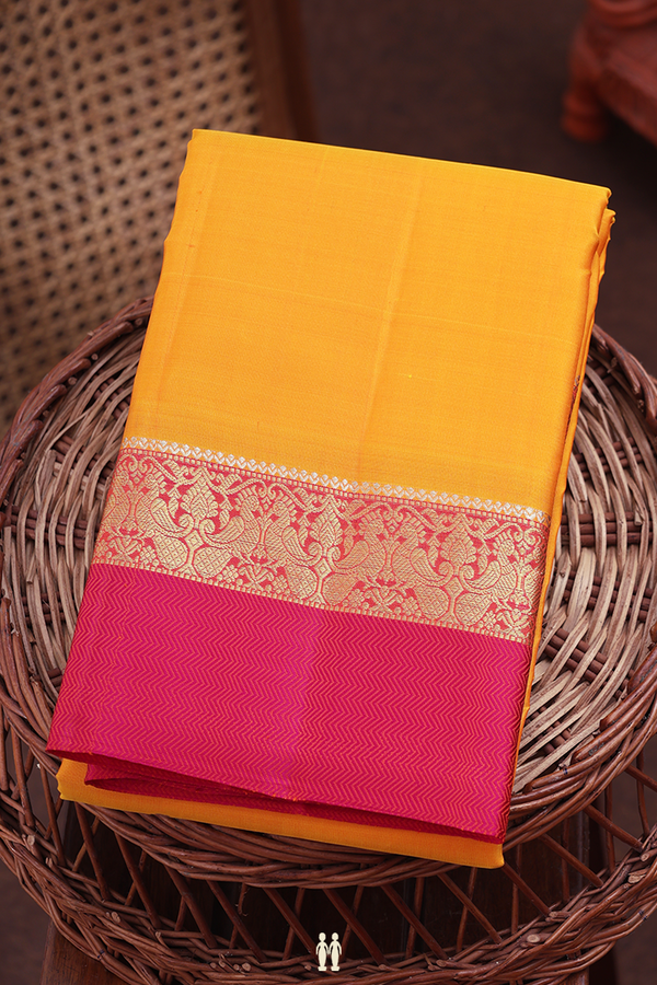 Kanchipuram Silk Saree In Yellow With Contrast Border