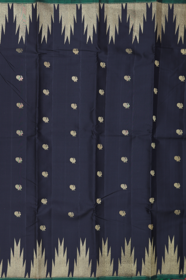 Kanchipuram Silk Saree In Black With Peacock Buttas