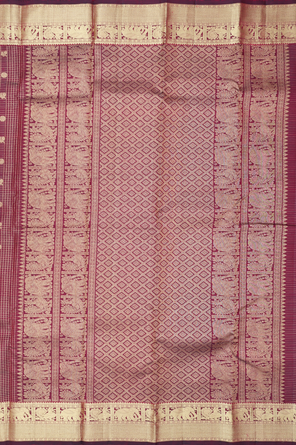 Kanchipuram Silk Saree In Maroon Along Checks With Buttas