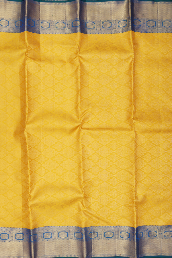 Kanchipuram Silk Saree In Saffron Yellow With Brocade Design