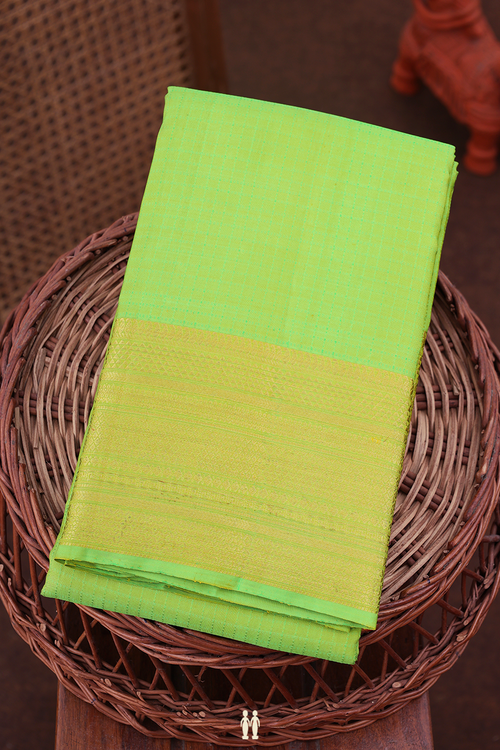 Kanchipuram Silk Saree In Parrot Green With Checks Design