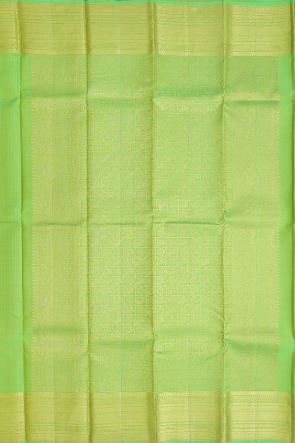 Kanchipuram Silk Saree In Parrot Green With Checks Design