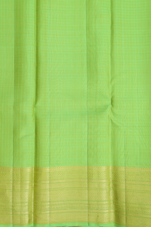 Kanchipuram Silk Saree In Parrot Green With Checks Design