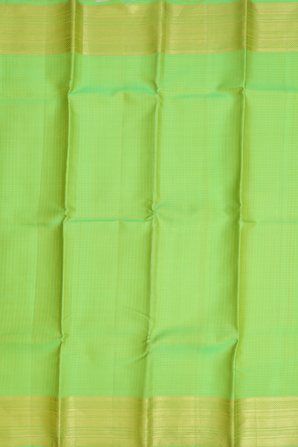 Kanchipuram Silk Saree In Parrot Green With Checks Design