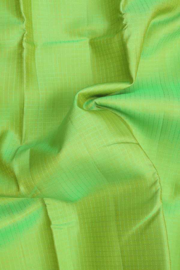 Kanchipuram Silk Saree In Parrot Green With Checks Design