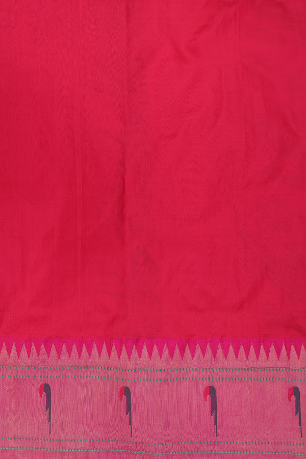 Paithani Silk Saree In Chilli Red With Floral Buttas