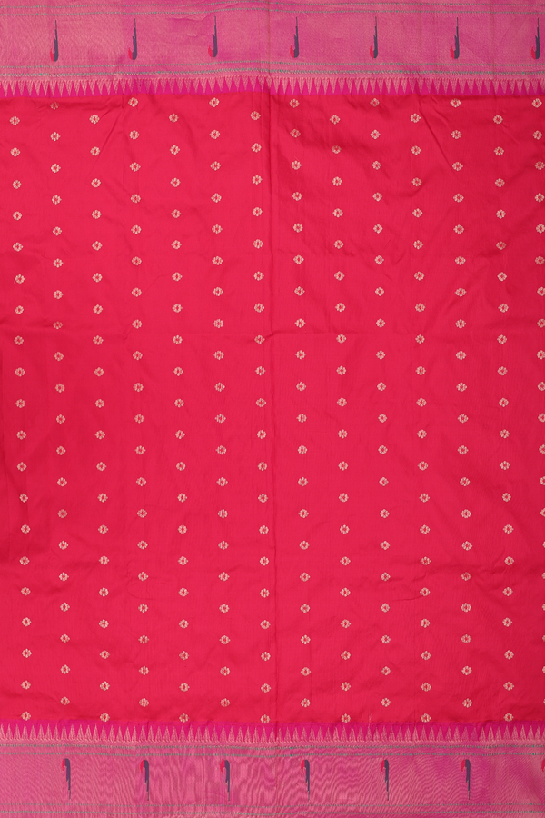 Paithani Silk Saree In Chilli Red With Floral Buttas