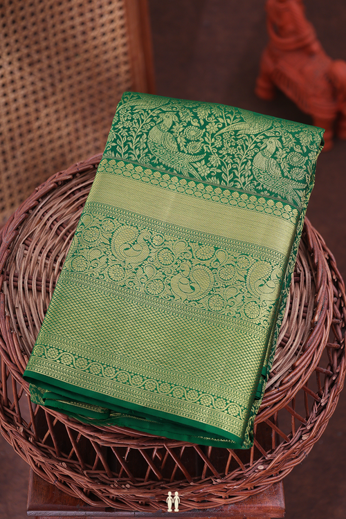 Kanchipuram Silk Saree In Emerald Green With Brocade Design