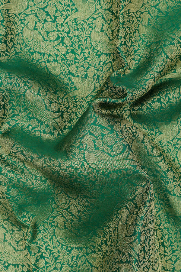Kanchipuram Silk Saree In Emerald Green With Brocade Design