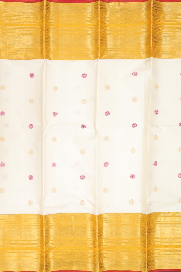 Kanchipuram Silk Saree In Off White With Floral Buttas