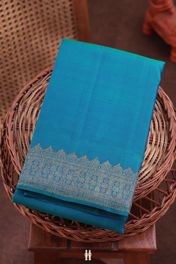 Kanchipuram Silk Saree In Cerulean Blue With Zari Border