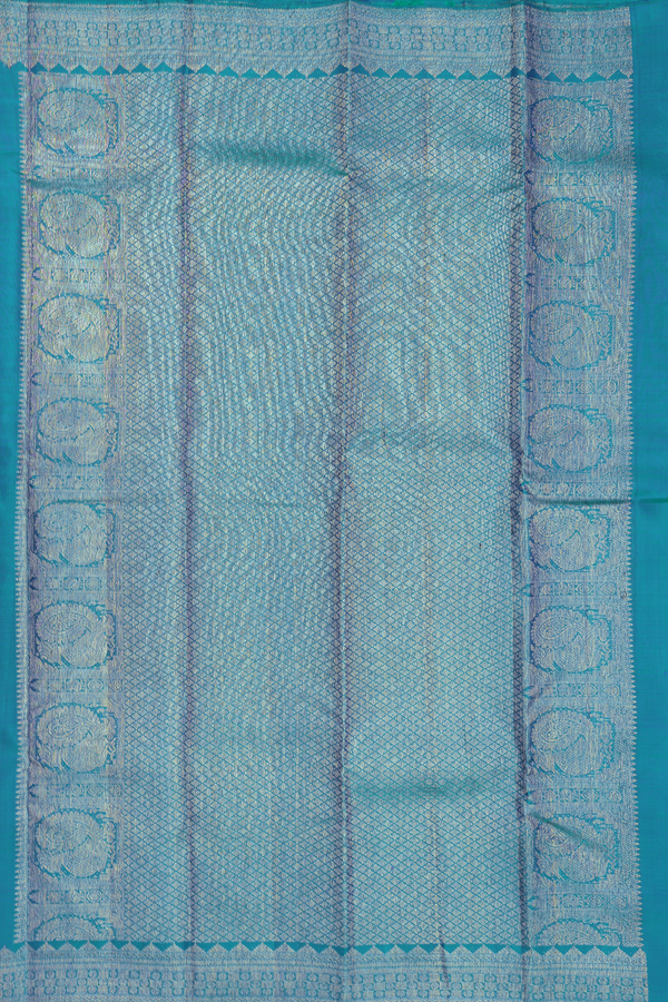 Kanchipuram Silk Saree In Cerulean Blue With Zari Border