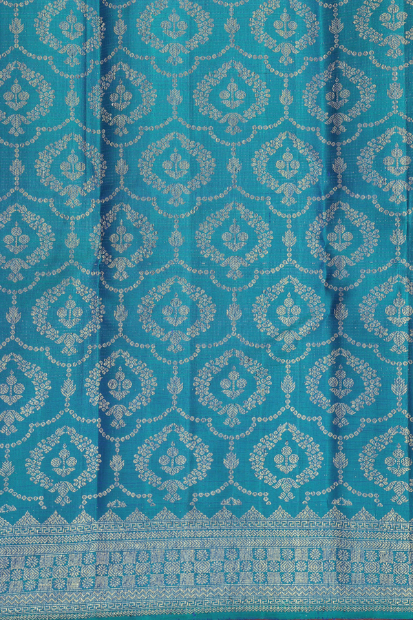 Kanchipuram Silk Saree In Cerulean Blue With Zari Border