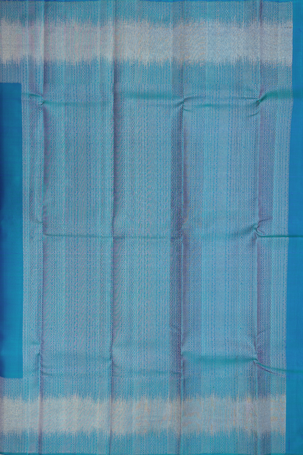 Kanchipuram Silk Saree In Peacock Blue With Floral Motifs