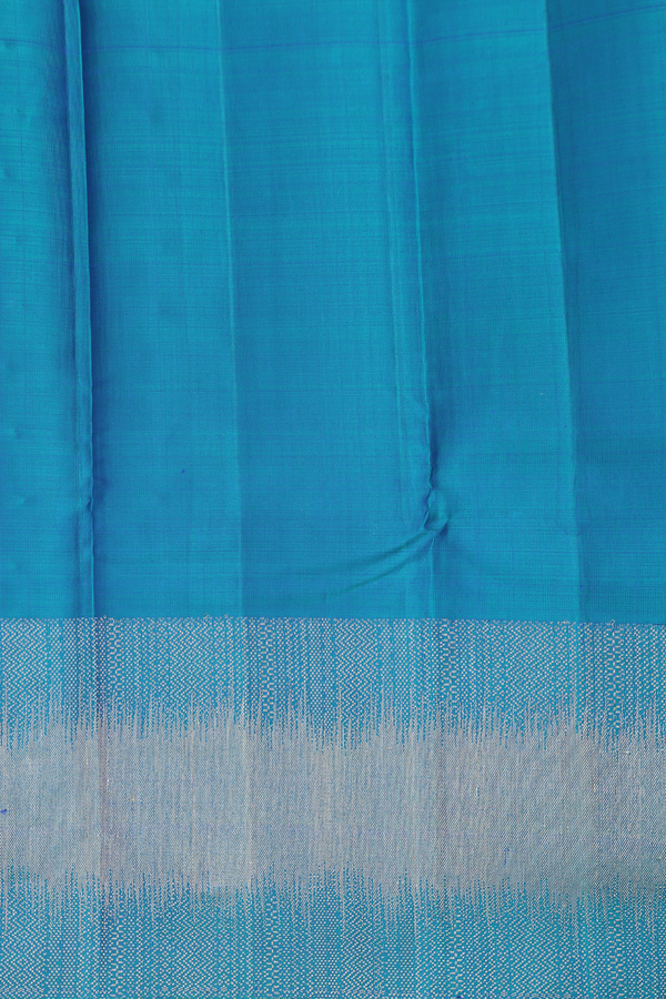 Kanchipuram Silk Saree In Peacock Blue With Floral Motifs