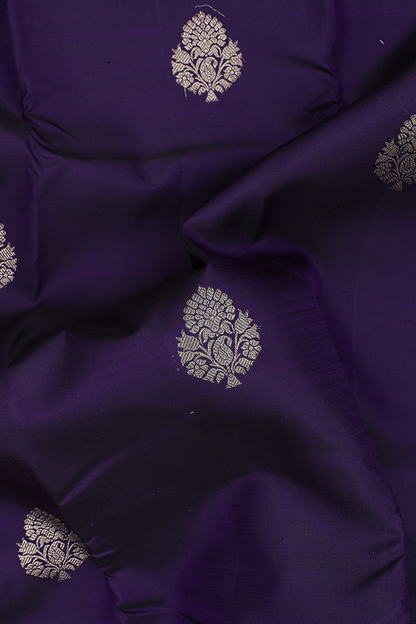 Kanchipuram Silk Saree In Regal Purple With Floral Motifs