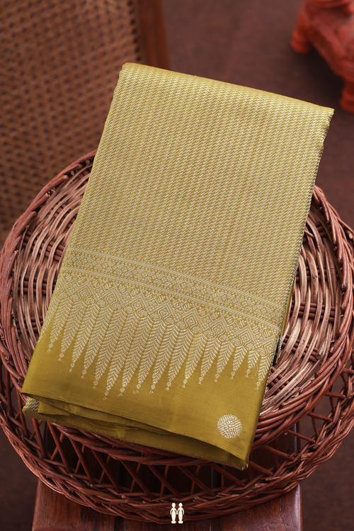 Kanchipuram Silk Saree In Olive Green With Brocade Design