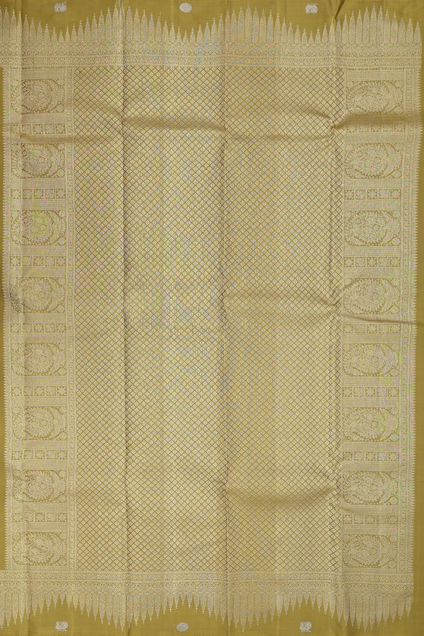 Kanchipuram Silk Saree In Olive Green With Brocade Design
