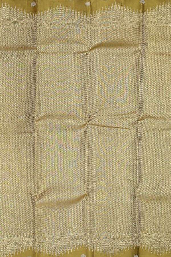 Kanchipuram Silk Saree In Olive Green With Brocade Design