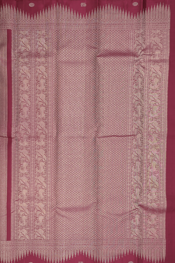 Kanchipuram Silk Saree In Crimson Red With Brocade Design
