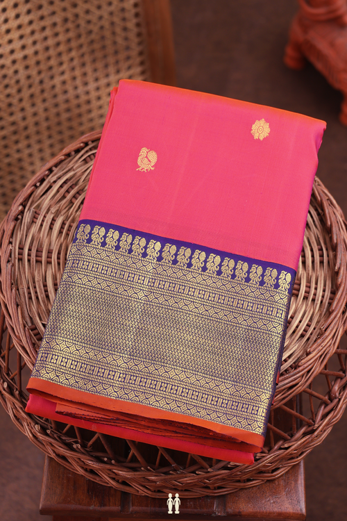 Kanchipuram Silk Saree In Pink With Peacock Buttas