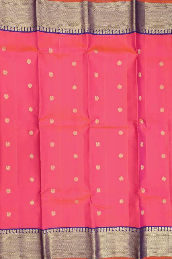 Kanchipuram Silk Saree In Pink With Peacock Buttas
