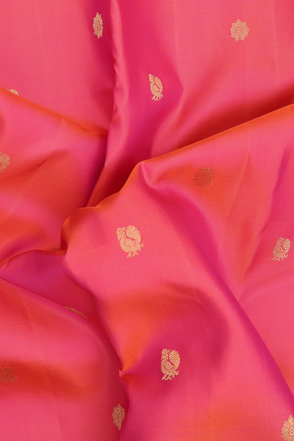 Kanchipuram Silk Saree In Pink With Peacock Buttas