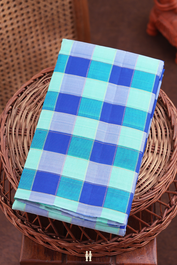 Kanchipuram Silk Saree In Green And Blue With Checks Design