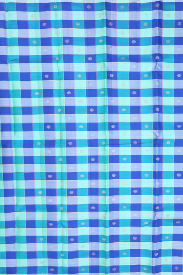 Kanchipuram Silk Saree In Green And Blue With Checks Design