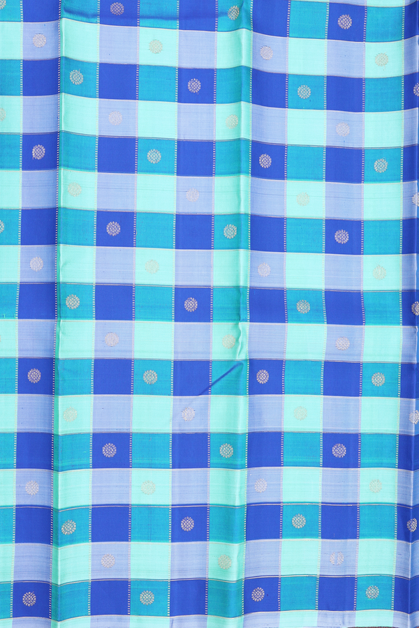 Kanchipuram Silk Saree In Green And Blue With Checks Design