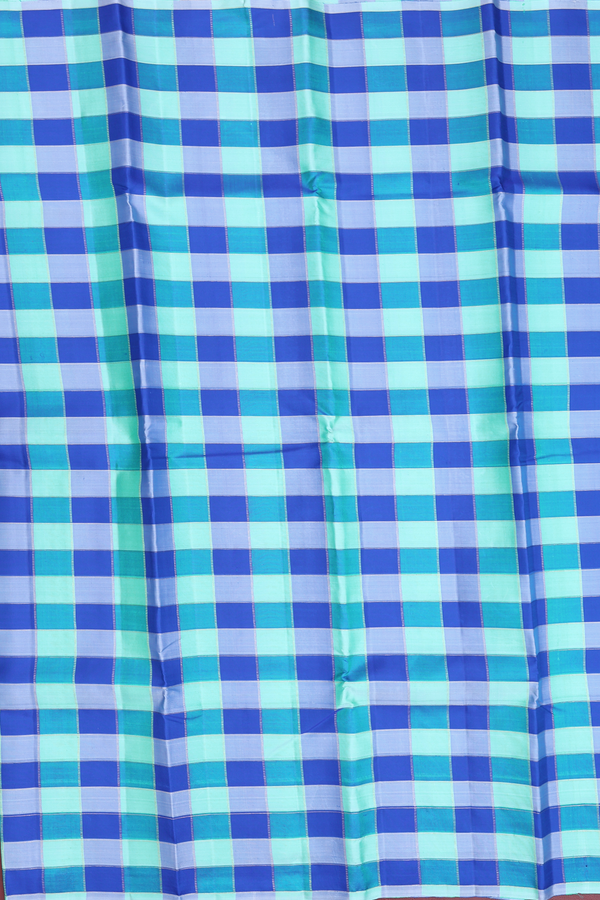 Kanchipuram Silk Saree In Green And Blue With Checks Design