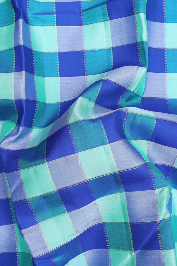 Kanchipuram Silk Saree In Green And Blue With Checks Design