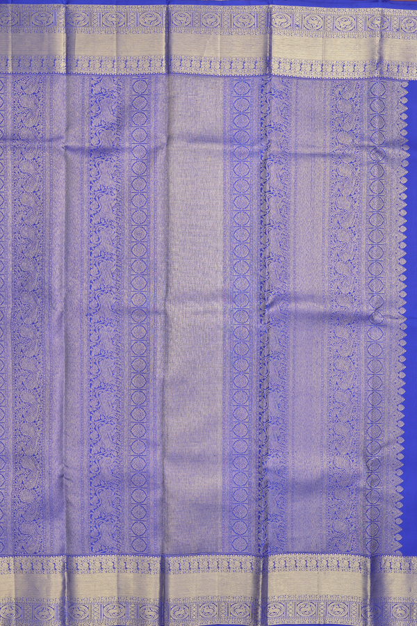 Kanchipuram Silk Saree In Indigo Blue With Paisley Buttas