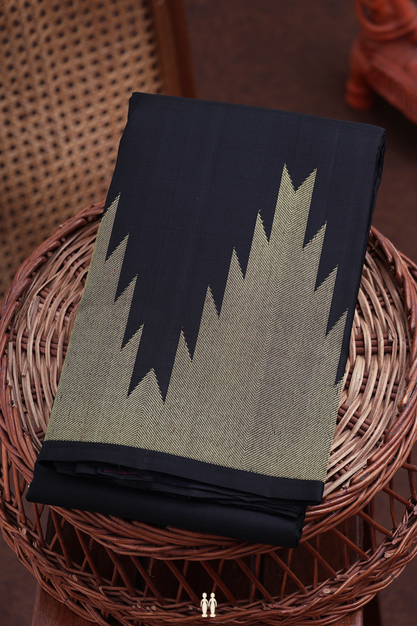 Kanchipuram Silk Saree In Black With Temple Border