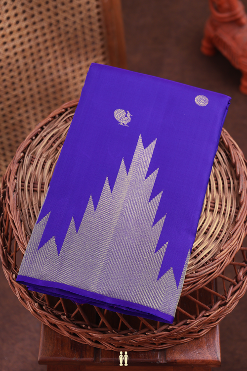 Kanchipuram Silk Saree In Royal Blue With Peacock Buttas