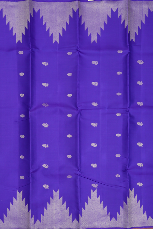 Kanchipuram Silk Saree In Royal Blue With Peacock Buttas